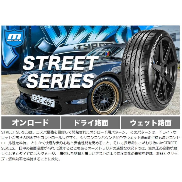 MONSTA モンスタ STREET SERIES ストリートシリーズ 225/45R17 94V XL レイズドホワイトレター 225/45-17 ｜サマータイヤ単品